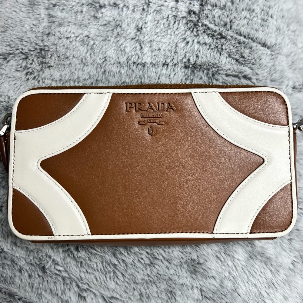 Prada Brown and White Leather Bag